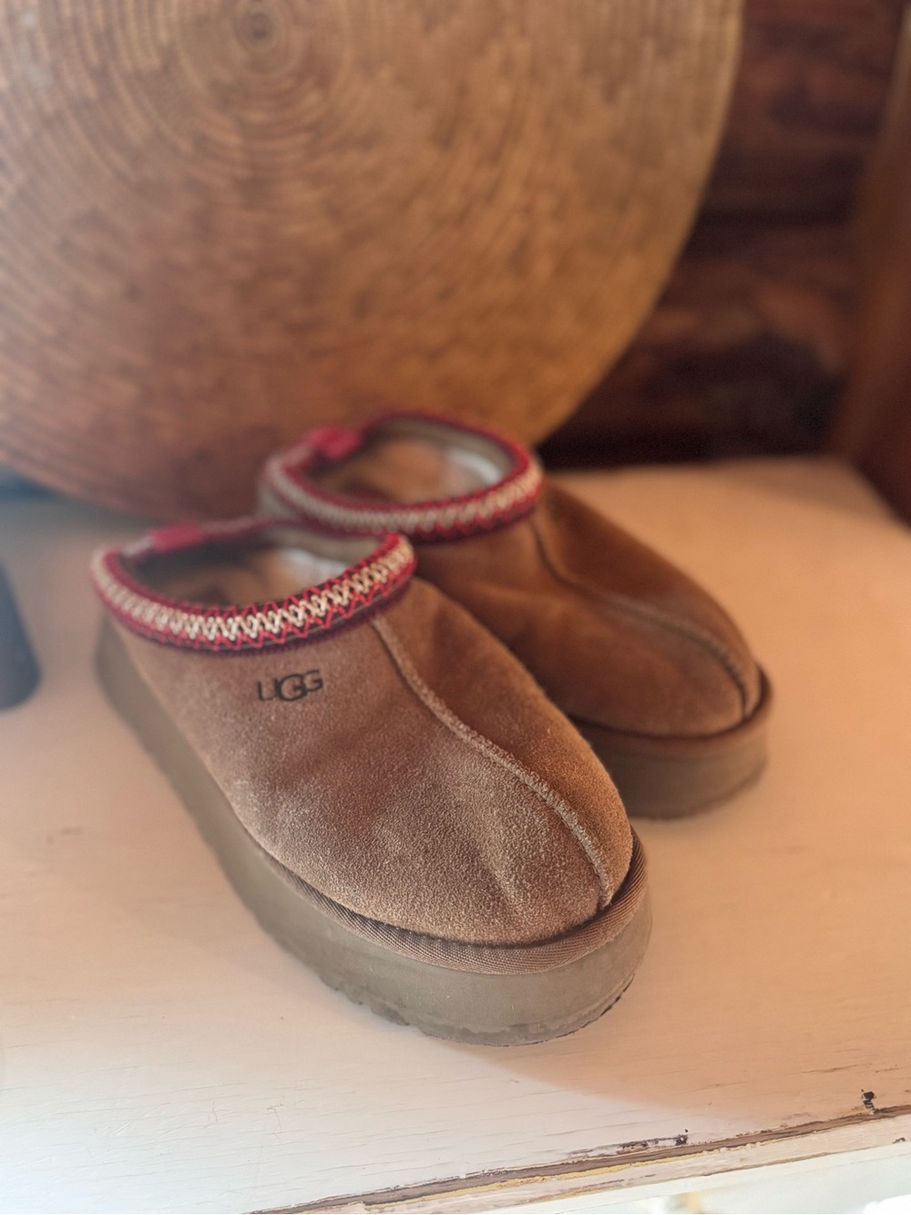UGG Women's Brown Suede Slip-On Clog with Red Trim - SIZE 9